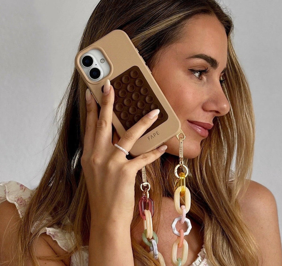 SET ClickLock™-Handyhülle beige und Handykette Kiana kurz - Gold