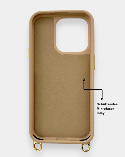Handyhülle mit abnehmbaren silbernen Ösen - beige