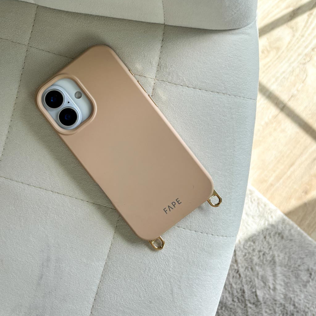 Handyhülle mit abnehmbaren silbernen Ösen - beige