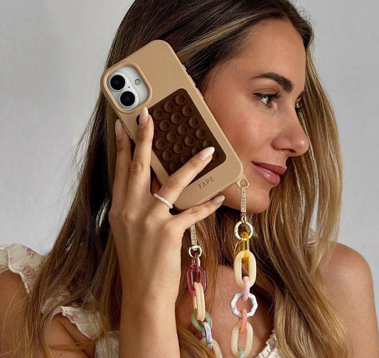 SET ClickLock™-Handyhülle beige und Handykette Kiana kurz - Gold